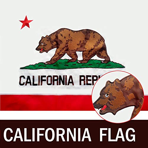 GORISE Kalifornische Staatsflagge, 90 x 150 cm, bestickt, 300D-Nylon-Flagge mit genähten Streifen, California Republik, Bärenstaat-Flagge (Kalifornien-Flagge 3 x 5)
