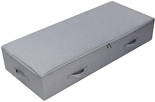Amonsen 100X43X18cm, Jumbo Size Underbed Storage Bins with 3-side Zip & Handles, Washable & Collapsible Design Box for Clothes, Bedding, Wedding Dress Storage Box, Light Gray