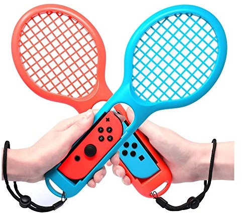 Tennisschläger für Nintendo Switch Mario Tennis Aces, Tennis Racket für Joy-Con Controllers (2 Stück, Blau & Rot)