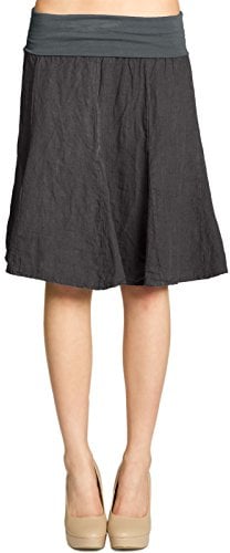 Caspar Damen Midi Sommer Leinenrock Knielang Sommerrock mit Stretch Bund - RO014, Farbe:dunkelgrau, Mode Größe:L-XL