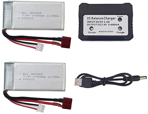 2PCS 7.4V 1700mAh Lithium Akku mit 2 in 1 Ladegerät für 9200 9200E HB101 200E 9202E 9203E 9204E 9205E 9206E 2995 YC300 HM101 HM123 25-DJ02 9125 S920 S921 HB101 RC Fernbedienung Autoteile Batterie