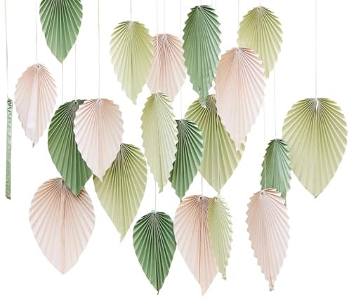 Ginger Ray 'Mix It Up' Cream & Sage Paper Palm Spear Fans Backdrop-25 Pack, One Size
