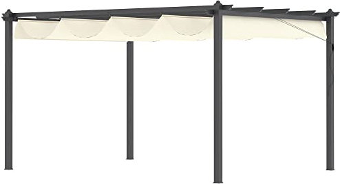 Outsunny Pérgola con Techo Retráctil Pérgola de Aluminio 4x3 m Cenador con Tela de Poliéster Resistente al Agua Pabellón para Jardín Patio Terraza Exterior Crema