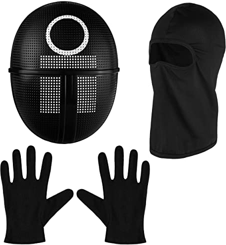 Balinco The Game Maske + Sturmhaube + schwarze Handschuhe + 1x Spielkarte für Halloween, Fasching & Karneval als Kostüm für Herren & Damen (Kreis)