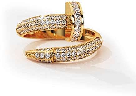 L & M Accessorize,925-Sterling-Silver Nail Ring for Women for VALENTINE,Love Ring,18K Gold Plated Nail, Promise, Diamond Crystal, Stackable for Women, Precious Metal, Cubic Zirconia