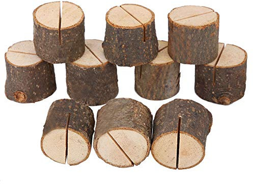 10 Stück Tischkartenhalter Holz, Stumpf Form Kartenhalter, Niedlich Rustikalen Tisch Holz Steht Papier Hinweis Nummer Blatt Menü Bild Foto Clip Kartenhalter für Weihnachten Party Dekoration