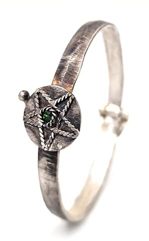 LeoLars-PABE Design Armreif mit Chromdiopsid, aus 925er Silber, mit Verschluss zum Aufklappen, teilgeschwärzt, Umfang 16-17cm, Unikat, Handarbeit