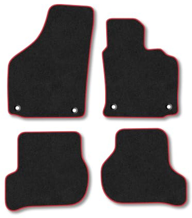 VW Golf (2007-2009) Carpet Car Mats | Red Edge Trim Tailored Fit Floor Mats Full Coverage Protection Accessories Easy Clean Anti Slip Made in the UK