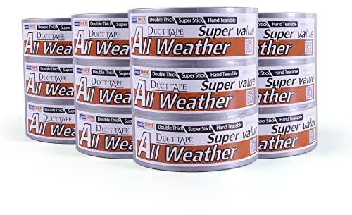 ADHES Cinta Adhesiva Americana Reforzada Duct Tape Multiuso para Reparar, Fijar, Agrupar, Reforzar o Sellar, Gris, 28m x 48mm, 12 Rollos