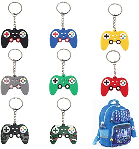 LICHUANUK 8 Pièces Porte-Clés de Jeux Remplisseurs de Sac de Fête de Joueur Porte-Clés de Contrôleur de Jeu Vidéo Pendentif de Poignée de Jeu pour Anniversaire Baby Shower