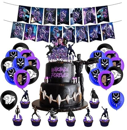 Marvel Black Panther Birthday Party Supplies - Balloons Banners Cake Toppers