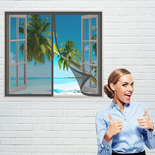 Zanzariera Per Finestra 170 x 160 cm, Anti Zanzare Calamite Tenda, Resistente Traspirante per Tutte Le Taglie Finestra o Porte, Grigio