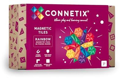 CONNETIX Magnetic Tiles Rainbow Geometry Pack, 30 Pieces