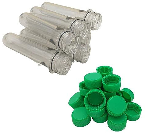 BURI 100x Petling Geocaching 12,6 x Ø2,3cm mit 100 Deckel grün - Kunststoff Preform transparent Rohling Behälter wasserdicht, robust, klar