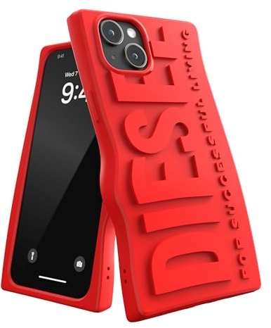 Diesel iPhone 15 Plus Hülle | D Silikon Hülle | Rot | Stoßfester Fallschutz | Kabelloses Laden kompatibel | Handyhülle mit erhöhten Kanten