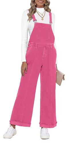 Roskiky Tuta da donna in denim Loose Fit Wide Leg Bib Stretch Baggy Jeans Y2K Comfy Jumpsuit Donna Elegante, Colore: rosa., L