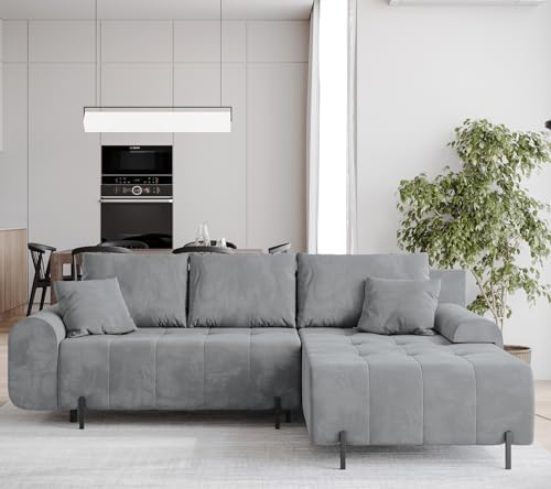 BROMARKT Ecksofa mit Schlaffunktion 270x180x91 cm - Kollektion ARCO - Elegante Schlafcouch mit Bettkassen - Couch 3 Sitzer für Wohnzimmer - Schlafsofa mit Bettkasten - Sofa 3-Sitzer - Hellgrau