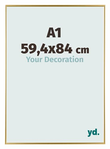Your Decoration - Bilderrahmen DIN A1 59,4x84 cm - Gold - Bilderrahmen aus Kunststoff mit Acrylglas - Antireflex - DIN A1 59,4x84 Rahmen - Evry