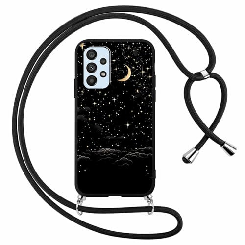 Foonary Coque pour Samsung Galaxy A53 5G avec Cordon de Collier, Aesthetic Planète Motif Étui Housse Réglable Lanyard Corde, Souple Silicone TPU Antichoc Protection Case pour Samsung A53 5G 6,5, Lune