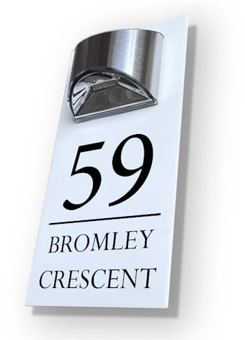 House Numbers Plaques With Solar Light Door Number House Signs Door For Wall House Name For Outside House Number Plaques With Light (Matt White & Modern Text)