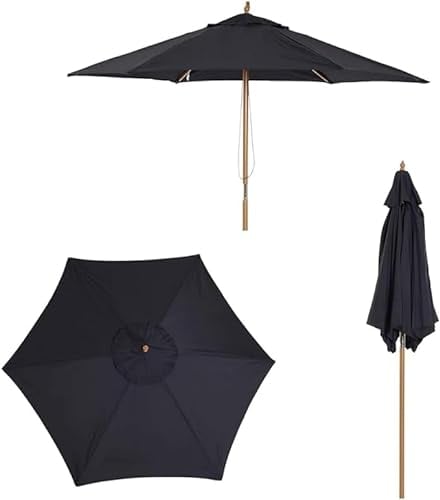 Garden Mile Wooden Black Garden Parasol Outdoor Umbrella Sun Shade for UV Protection Durable Quality Waterproof Outdoor Patio Furniture 2.4m Parasols Heavy Duty Weatherproof - Base Sold Separately