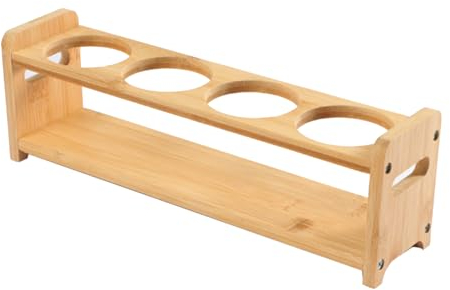 Pssopp Étagère pour Bouteilles D'huile, étagère en Bois pour Organisateur D'épices de Cuisine avec Coussinet en Caoutchouc Antidérapant, étagère Distributrice D'huile D'olive à 4 Trous,