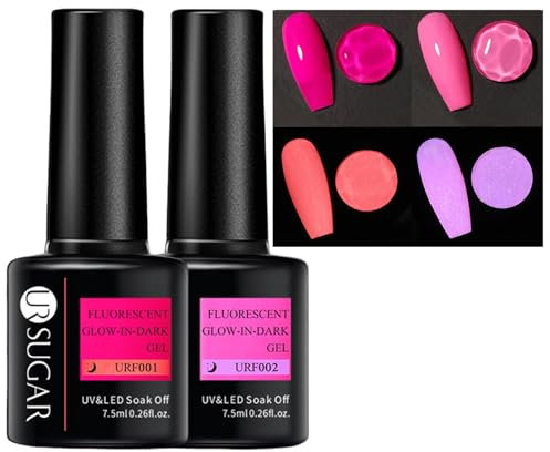CLY AMS Neon Gel Nail Polish Glow in the Dark, 2PCS Pink Fluorescent Luminous Glow Effect UV Gel Bright Finish Nail Varnish Manicure Salon at Home Gift for Women