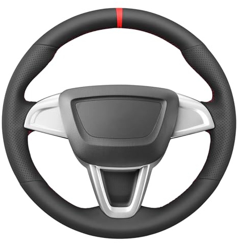MEWANT Passgenauer Lenkradbezug zum Nähen für SEAT Ibiza | Seat Ibiza (6J) 2012-2015 / MII 2013-2020 / Hand Nähen Lenkradschoner Atmungsaktiv Für Beheizte Lenkräder Langlebig