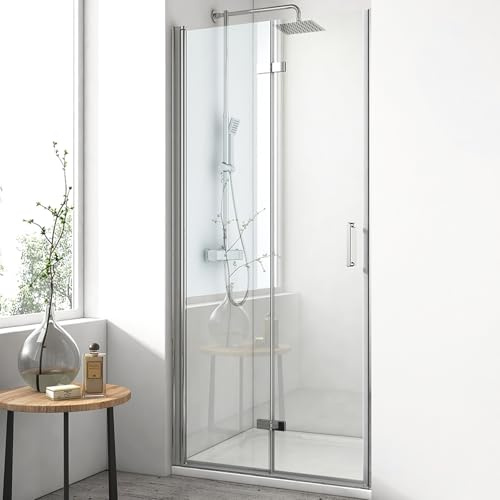 EMKE Duschtür 120x195cm Falttür Dusche, Duschabtrennung Faltbar Duschwand Pendeltür Nischentür Duschtüren Duschtrennwand Glas 6mm Sicherheitsglas Glastür
