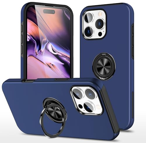 EYZUTAK Case for iPhone 16 Pro Max, 360° Rotation Finger Ring Holder, Blue | Magnetic Ring Mount Magnet Car Holder Inner Silicone with Camera Protection Glossy Anti-drop Shockproof Hard Cover