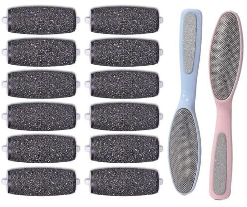 12 PCS Electric Foot File Replacement Heads Black, with 2pcs Foot File, Compatible Foot File Refills for Smooth Replacement Rollers Refills Pumice Stone