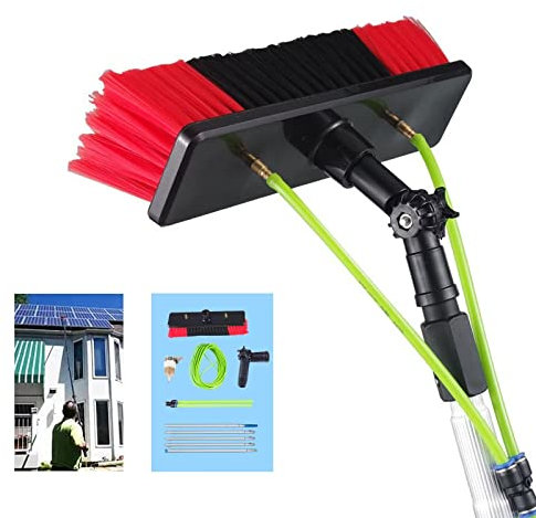 Kit di pulizia per pannelli solari, 12 m, palo alimentato ad acqua con testina da 30 cm, per finestre e pannelli fotovoltaici