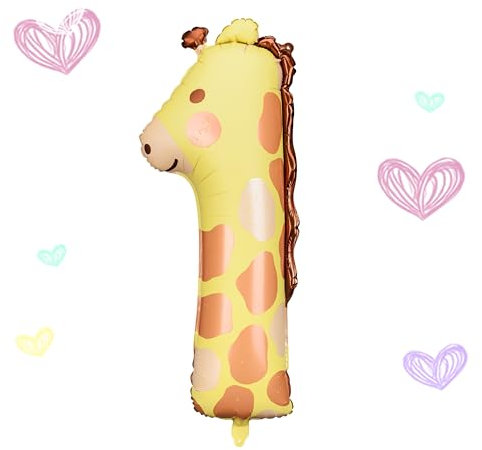 Ballon 1. Geburtstag XXL Folienballon 1 Giraffe Luftballon Geschenk Kinder 1. Geburtstag Safari Dschungel Deko