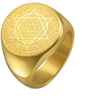 Amaxer Talisman Siegel Salomon Siegelring für M?nner 12 Konstellation Hexagramm Sechszackiger Stern Schutz Amulett Ringe aus Edelstahl (Gold, 19mm)