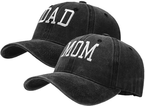 XYIYI 2 Pack Papa Schwarz Mama Schwarz Unisex Washed Vintage Baseballkappe Golf Dad Hat Einstellbare Klassische Low Profile Plain Cap für Herren Damen