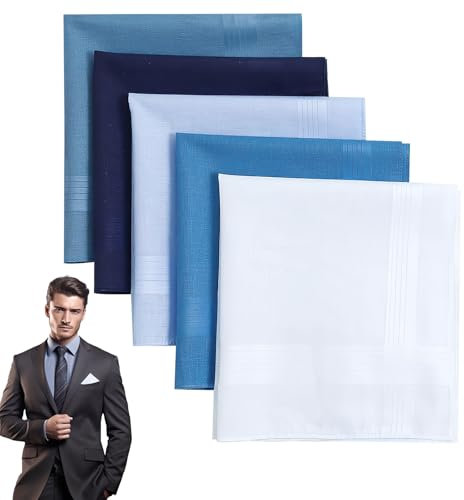 UOCAI 5 Stück 40x40 Stoff Taschentücher Herren, Weiches Herrentaschentücher Baumwolle Kochfest Wiederverwendbar Taschentücher Stofftaschentuch Geschenk für Männer Hochzeit Business Einstecktuch