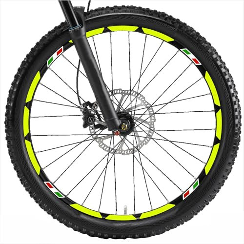Decalart Kit adesivi per Cerchi Ruote Bici Mtb mountain bike bandiera Tricolore ITALIA fasce italia 26 27,5 28 29 Pollici filetto L006 (029 Giallo FLUO, 28-29 Pollici)