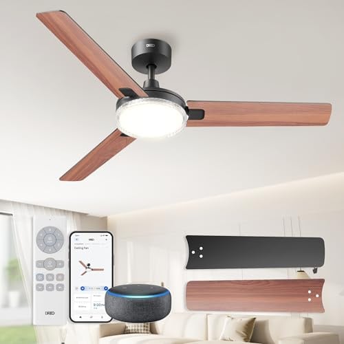 DREO ventilatore da soffitto smart 132 cm con luce, 12 velocità(APP) e 3 modalità, temperatura regolabile, LED dimmerabile, timer 1–12 h, motore CC silenzioso, app, Alexa e interruttore, nero