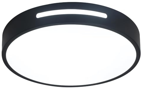 Kaniker 30cm LED Deckenleuchte Schwarz, 24W Rund Deckenlampe mit 3 Farbtemperaturen, Modernes Aufputz Design für Küche, Wohnzimmer, Badezimmer, Flur, Schlafzimmer