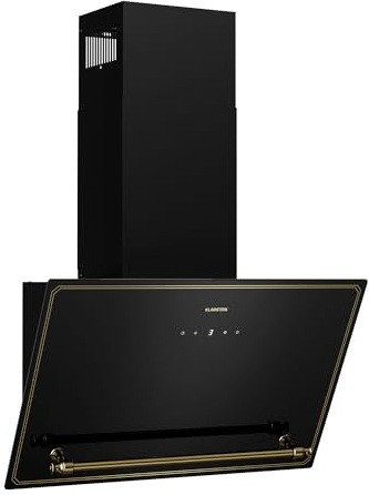 Klarstein Victoria Angled Cooker Hood - 60cm Black & Gold, 336m³/h Air Flow, A++ Energy Efficiency, Touch Control, LED Display, Quiet 52dB, Extraction & Recirculation, Carbon Filters