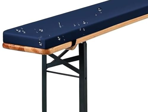 Bierbankauflagen für Bierzeltgarnitur, Wasserdicht Outdoor Gartenbank Auflagen, Waschbare Bankauflagen mit Reißverschluss und Schnalle, Sitzkissen Bank for Küchenbank Essbank, 140x40x3 cm, Dark Blue