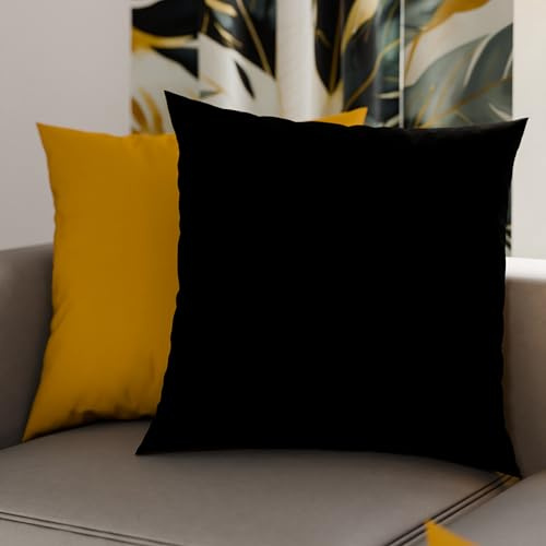 PETTI Artigiani Italiani - 2er-Set Kissenbezüge 65x65 cm aus Mikrofaser, Dekokissen-Bezüge für Schlafzimmer und Sofa, Set mit 2 Kissenhüllen, Wende-Kissenbezug Double-Face Ockergelb und Schwarz