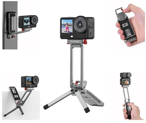 Flymile Action 6 Magnetic Quick Release Mini Tripod Stand, 180° Adjustable Aluminum Tripod Table Mount Desk Base for DJI Osmo Nano with 1/4 Screw Adapter, Arca & Foldable Hook Fits Travel Accessories