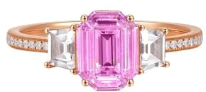 Homxi Wedding Rings 9 ct Rose Gold for Women, Geometric with 1.07ct Colourful Pink Sapphire and Diamond, Wedding Band Women Rose Gold Size I 1/2