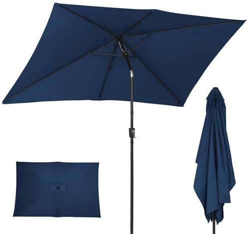 ZealWe Garden Parasol Umbrella, 3x2m Patio Parasols Outdoor Sun Shade with Tilt Crank Handle and 6 Ribs for Patio Beach Pool Lawn Backyard Deck, Navy Blue