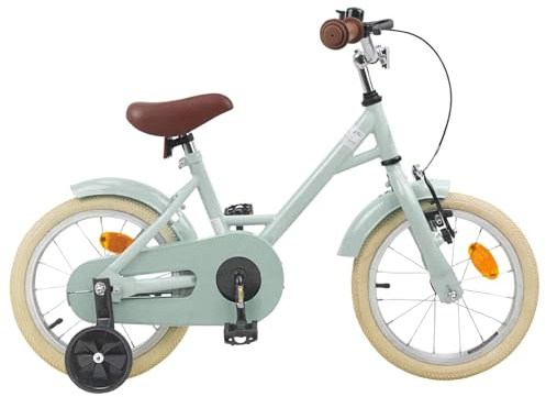 Ordellia Kinderfahrrad 14 Zoll hellgrün aus Stahl, mit Schutzblech Klingel Ständer Reflektoren, 1 Gang und Rücktrittbremse für 3 bis 5 Jahre, 95 bis 110 cm, für Alltag und Park