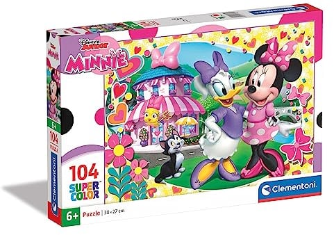 Clementoni 27982 Supercolor Minnie Happy Helpers – Puzzle 104 Teile ab 6 Jahren, buntes Kinderpuzzle mit besonderer Leuchtkraft & Farbintensität, Geschicklichkeitsspiel für Kinder
