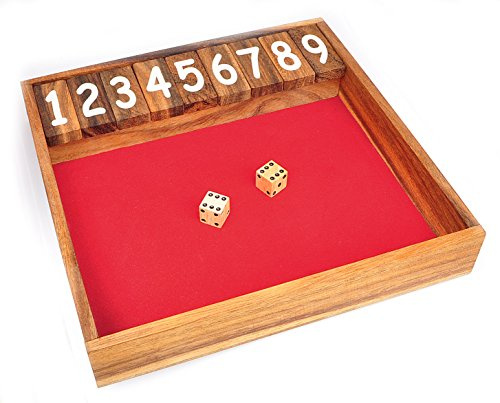 Logica Spiele Art. Shut The Box - Holz Brettspiele - Würfelspiel - Brettspiele aus Edlem Holz - 24 x 24 cm