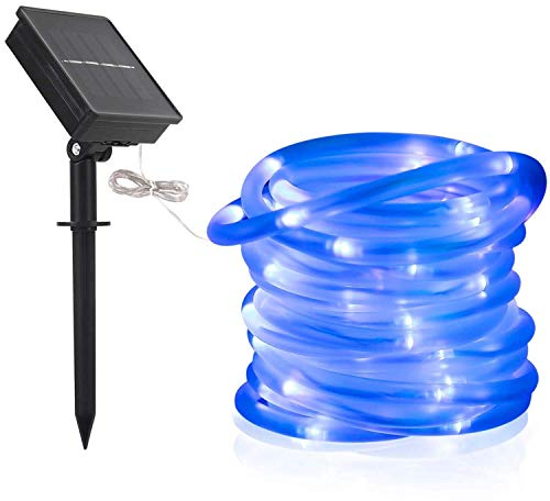 DINOWIN Solar Lichtschlauch Außen, 39 ft/12M 100 LEDs Schlauch lichterkette Wasserdicht Schlauchlicht Lichtschlauch für Garten Yard Weg Zaun Baum Hochzeit Party Deko Modern (Blau)