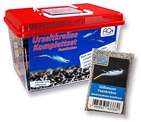 Brasilianische Feenkrebse Dendrocephalus brasiliensis Premium Komplettset | 6 l Aquarium, LED, Filter, Luftpumpe, Heizung, enthält mehr als 1000 Urzeitkrebs-Eier, Kescher, Futter und Anleitung